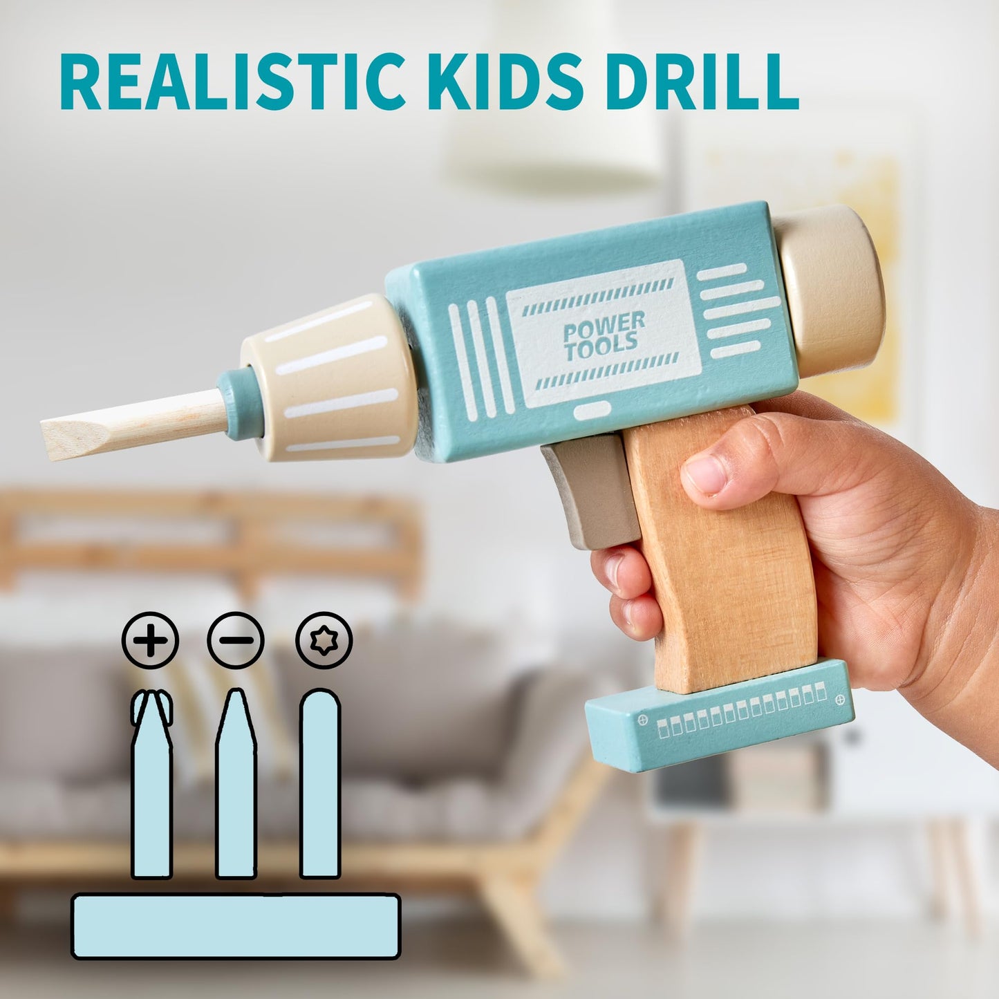 Kinder Werkzeug Bank, Holz Spiel Werkzeuge Set mit Kinder Werkzeug Gürtel Kleinkinder Werkbank Pretend BAU Werkzeuge Set Holz Spielzeug Bohrer Geschenk für Jungen, Mädchen Alter 3-9