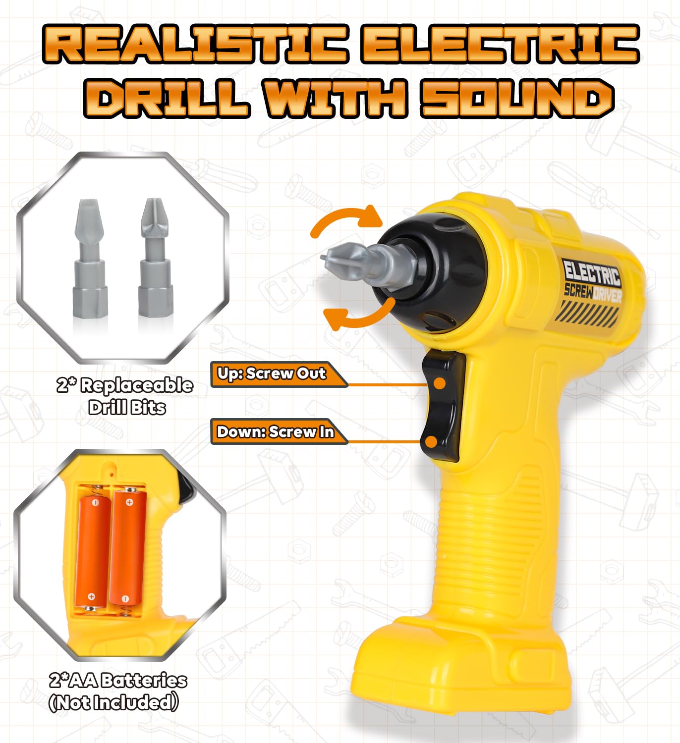 Lehoo Castle Werkbank für Kinder, Montessori Werkzeugkoffer mit Werkzeug Elektro-Bohrmaschine & 2 Auto Konstruktionsspielzeug, Geschenk ab 2 3 4 5 Jahre Junge