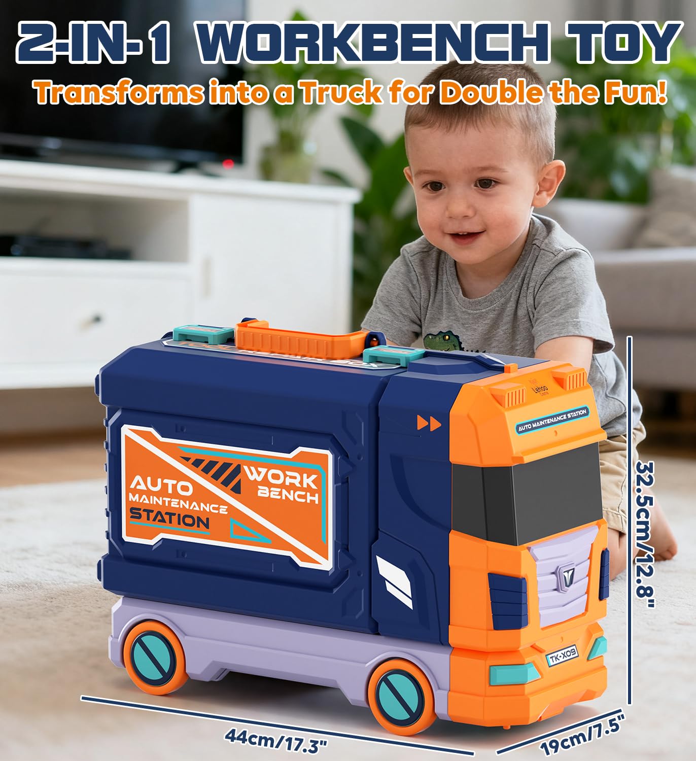 Lehoo Castle Werkbank Kinder 83cm Großformat, Transformierbarer LKW mit Elektrischem Werkzeug Bohrhammer mit Licht & Sound, Werkzeugkoffer Lernspielzeug, Geschenk für Jungen Mädchen ab 3 4 5 Jahren