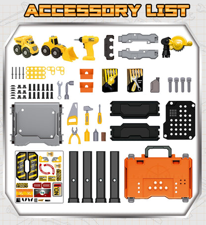 Lehoo Castle Werkbank für Kinder, Montessori Werkzeugkoffer mit Werkzeug Elektro-Bohrmaschine & 2 Auto Konstruktionsspielzeug, Geschenk ab 2 3 4 5 Jahre Junge