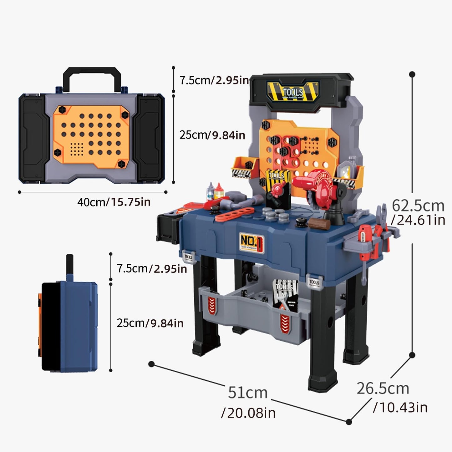 JOVOW Werkbank Kinder Werkzeug, 68-teilig transformierbares Werkzeugkoffer Set mit simulierter Bohrmaschine, Kinderwerkzeugkasten Rollenspiel Lernspiel Geschenk für Jungen und Mädchen 3-8 Jahren