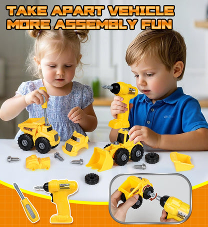 Lehoo Castle Werkbank für Kinder, Montessori Werkzeugkoffer mit Werkzeug Elektro-Bohrmaschine & 2 Auto Konstruktionsspielzeug, Geschenk ab 2 3 4 5 Jahre Junge