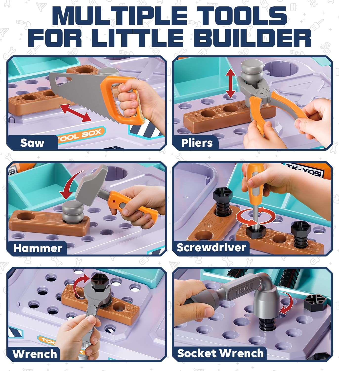 Lehoo Castle Werkbank Kinder 83cm Großformat, Transformierbarer LKW mit Elektrischem Werkzeug Bohrhammer mit Licht & Sound, Werkzeugkoffer Lernspielzeug, Geschenk für Jungen Mädchen ab 3 4 5 Jahren