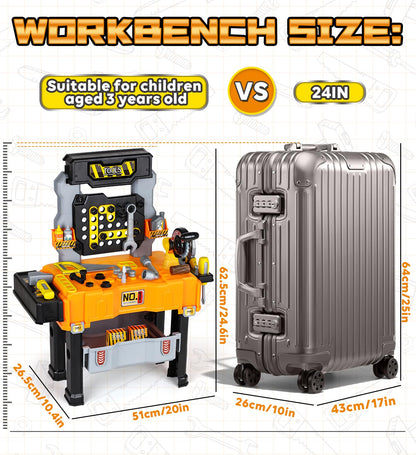 Lehoo Castle Werkbank für Kinder, Montessori Werkzeugkoffer mit Werkzeug Elektro-Bohrmaschine & 2 Auto Konstruktionsspielzeug, Geschenk ab 2 3 4 5 Jahre Junge