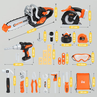 Vanplay Werkzeugkoffer Kinder Spielzeug ab 3 Jahre Werkzeug Kinder mit Motorsäge, Elektrische Bohrmaschine,Kreissäge, Kinderspielzeug ab 3 4 5 6 Jahre