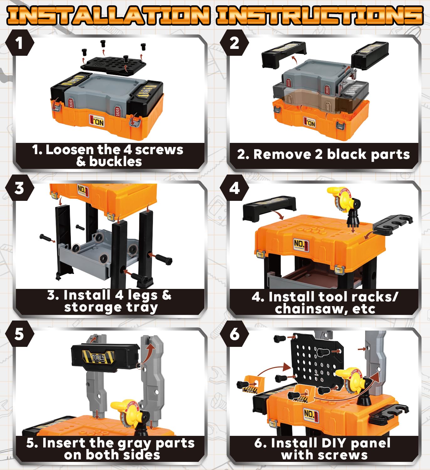 Lehoo Castle Werkbank für Kinder, Montessori Werkzeugkoffer mit Werkzeug Elektro-Bohrmaschine & 2 Auto Konstruktionsspielzeug, Geschenk ab 2 3 4 5 Jahre Junge