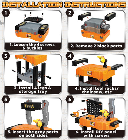 Lehoo Castle Werkbank für Kinder, Montessori Werkzeugkoffer mit Werkzeug Elektro-Bohrmaschine & 2 Auto Konstruktionsspielzeug, Geschenk ab 2 3 4 5 Jahre Junge