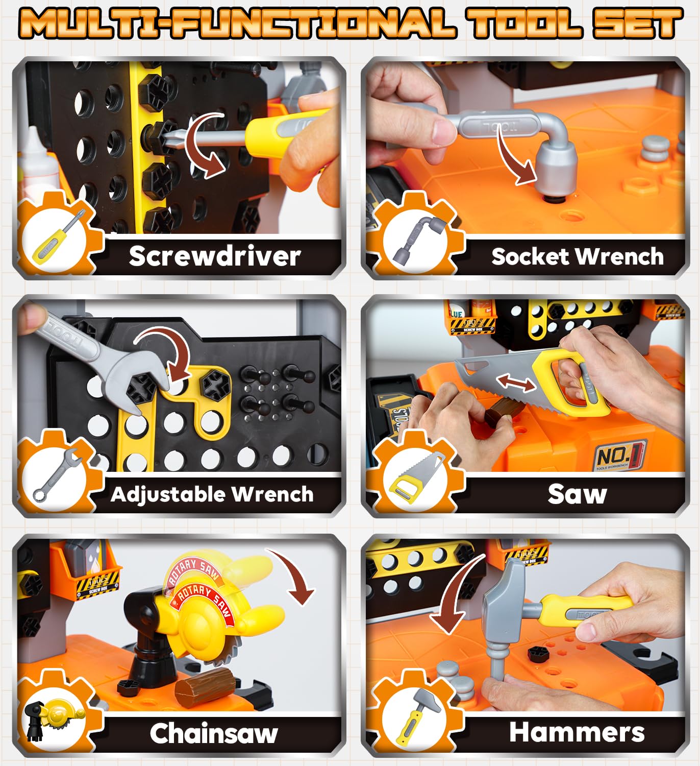 Lehoo Castle Werkbank für Kinder, Montessori Werkzeugkoffer mit Werkzeug Elektro-Bohrmaschine & 2 Auto Konstruktionsspielzeug, Geschenk ab 2 3 4 5 Jahre Junge