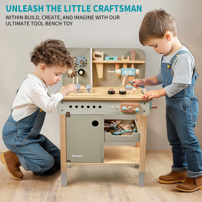 Kinder Werkzeug Bank, Holz Spiel Werkzeuge Set mit Kinder Werkzeug Gürtel Kleinkinder Werkbank Pretend BAU Werkzeuge Set Holz Spielzeug Bohrer Geschenk für Jungen, Mädchen Alter 3-9